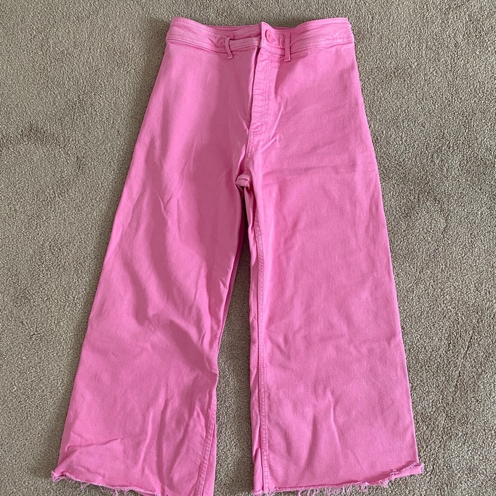 Zara Cropped Pink Wide-Leg Jeans